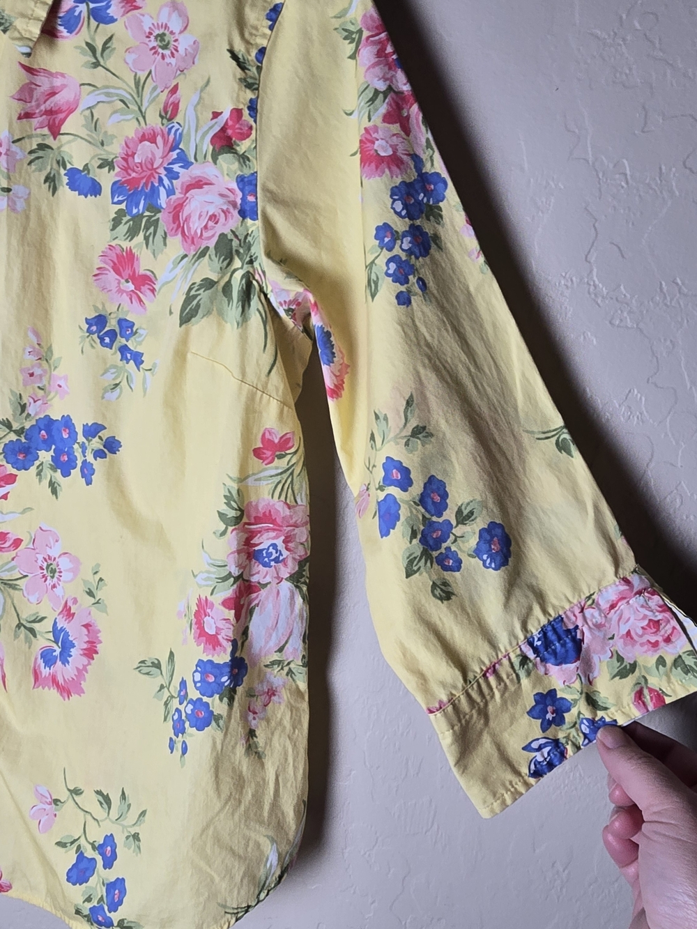 Liz Claiborne Womens Yellow Floral Button Up Shirt 3/4 Sleeve Size 8 Cottagecore - Picture 7 of 11
